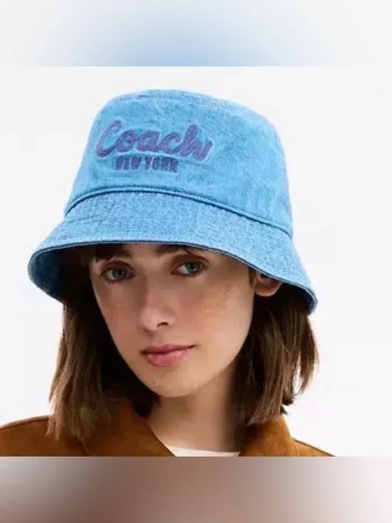 Coach Kids Light Blue Denim Bucket Hat with Logo - Picture 2 of 3